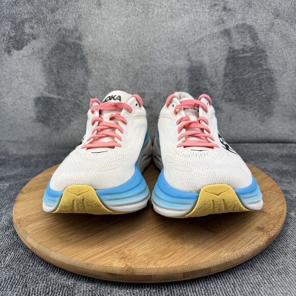 Hoka One One Bondi 8 Shoes Womens Size 8.5 White Blue Running Cushion Sneakers - Picture 2 of 11